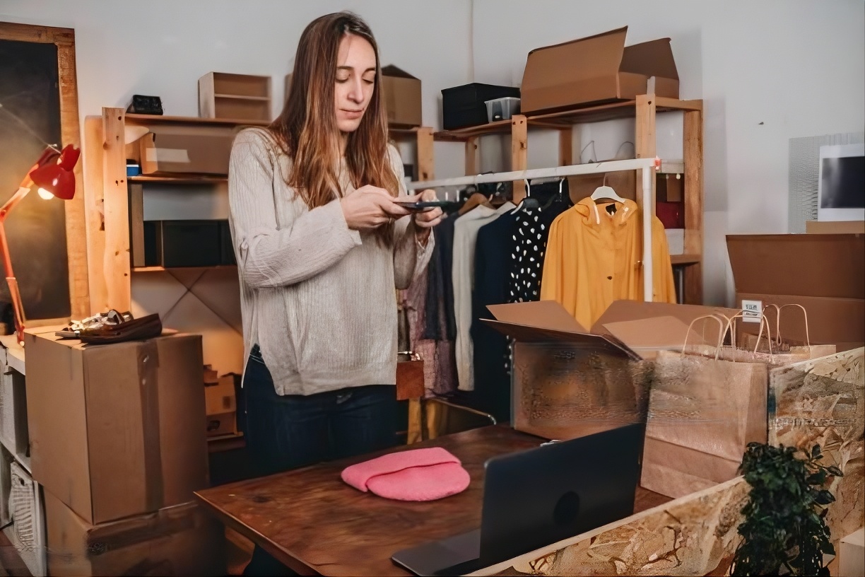 A consignor photographing pre-loved clothing and homeware to list on Berlin Houseware